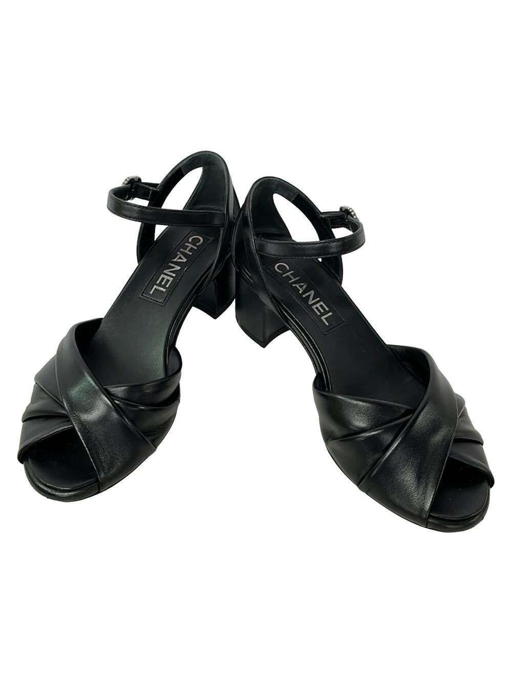 Chanel Black Leather Women's Sandals #283907C68B